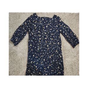 Gap Black Yellow Floral‎ Open Back Mini Dress 3/4 Sleeve Size Medium